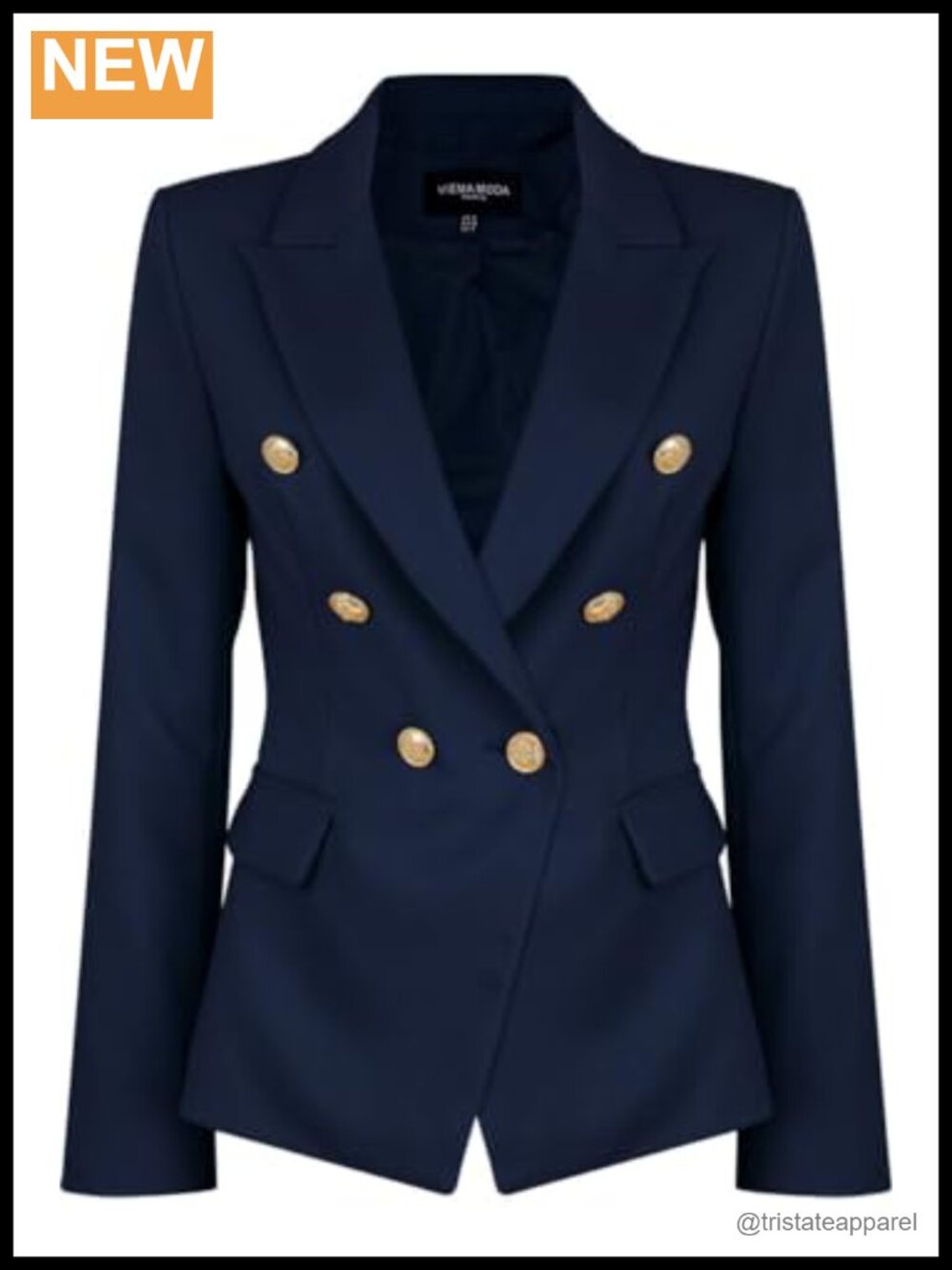 Military Style Double Breasted Blazer Polyester Elastane Long Sleeve